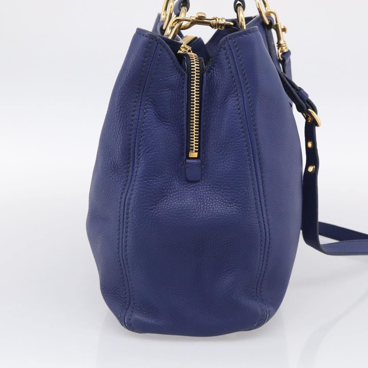 Miu Miu Vittello Caribbean Tote Bag Leather 2way Blue Gold Tone Auth am13039V