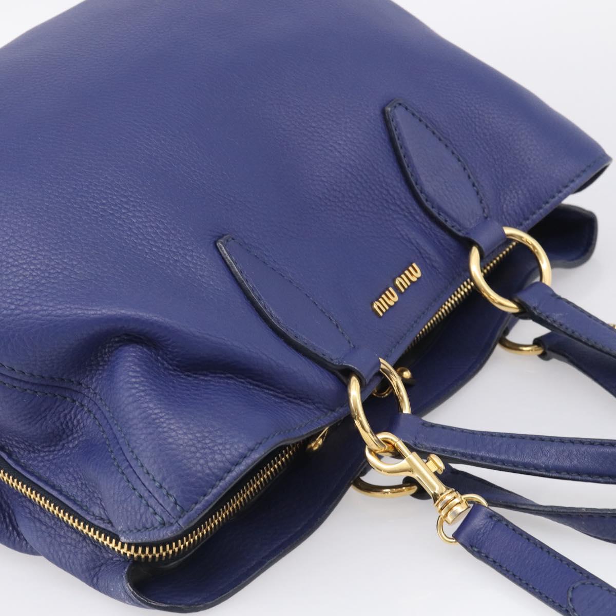 Miu Miu Vittello Caribbean Tote Bag Leather 2way Blue Gold Tone Auth am13039V