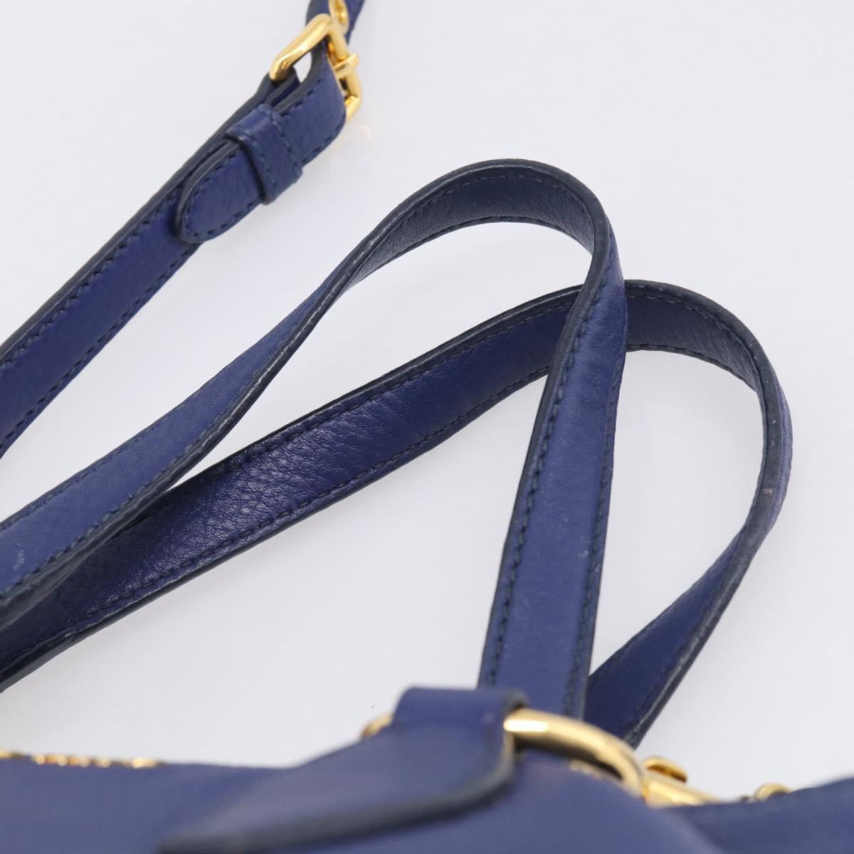 Miu Miu Vittello Caribbean Tote Bag Leather 2way Blue Gold Tone Auth am13039V