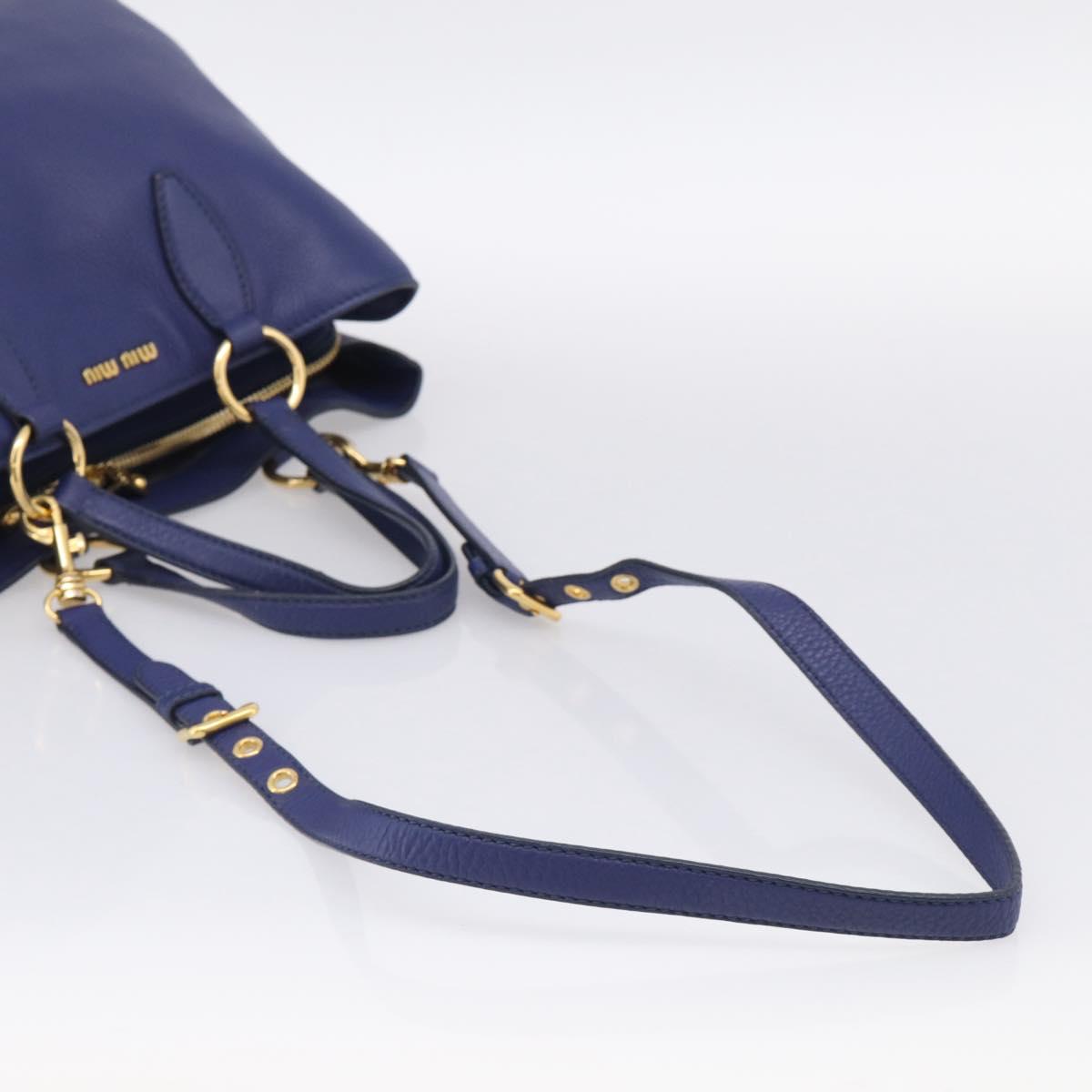 Miu Miu Vittello Caribbean Tote Bag Leather 2way Blue Gold Tone Auth am13039V