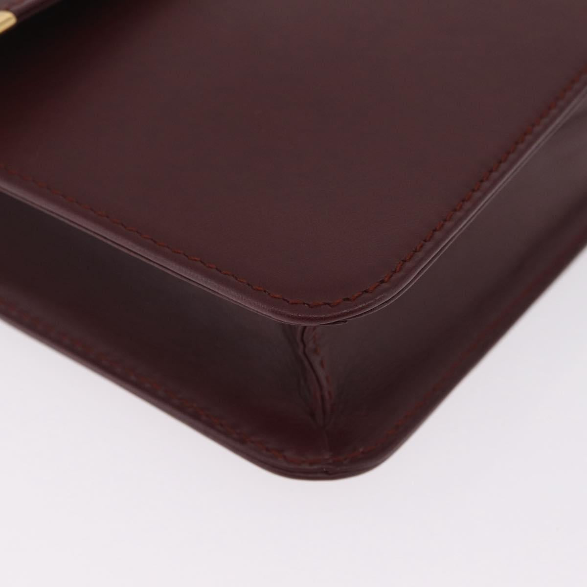 Cartier Clutch Bag Leather Bordeaux Gold Tone Auth am13042V