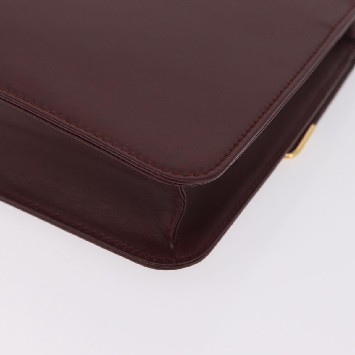 Cartier Clutch Bag Leather Bordeaux Gold Tone Auth am13042V