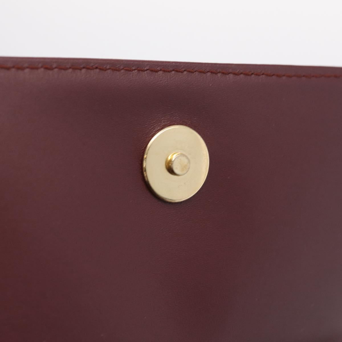 Cartier Clutch Bag Leather Bordeaux Gold Tone Auth am13042V