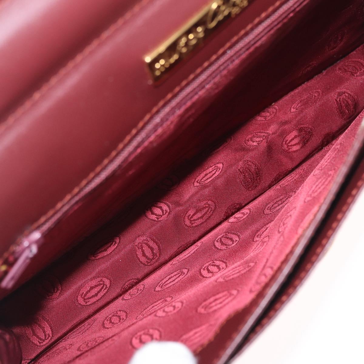 Cartier Clutch Bag Leather Bordeaux Gold Tone Auth am13042V