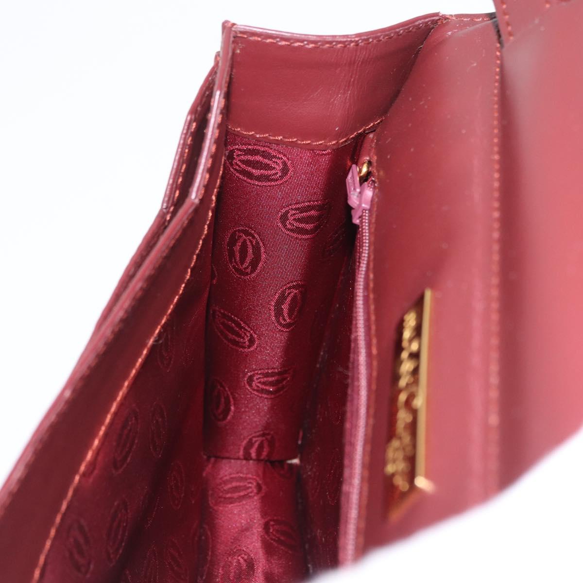 Cartier Clutch Bag Leather Bordeaux Gold Tone Auth am13042V