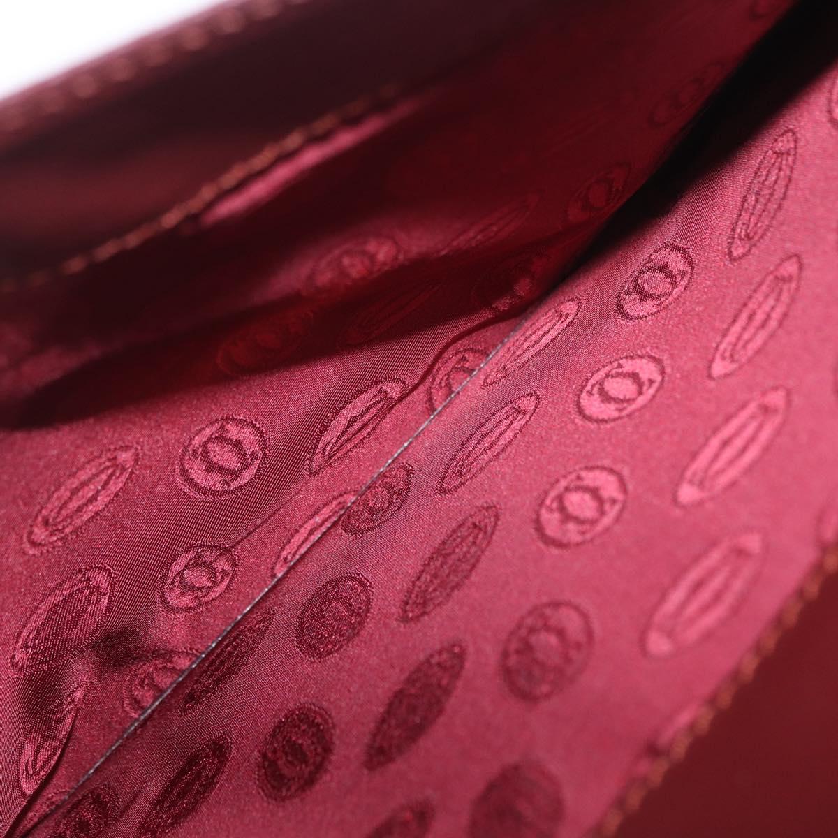 Cartier Clutch Bag Leather Bordeaux Gold Tone Auth am13042V