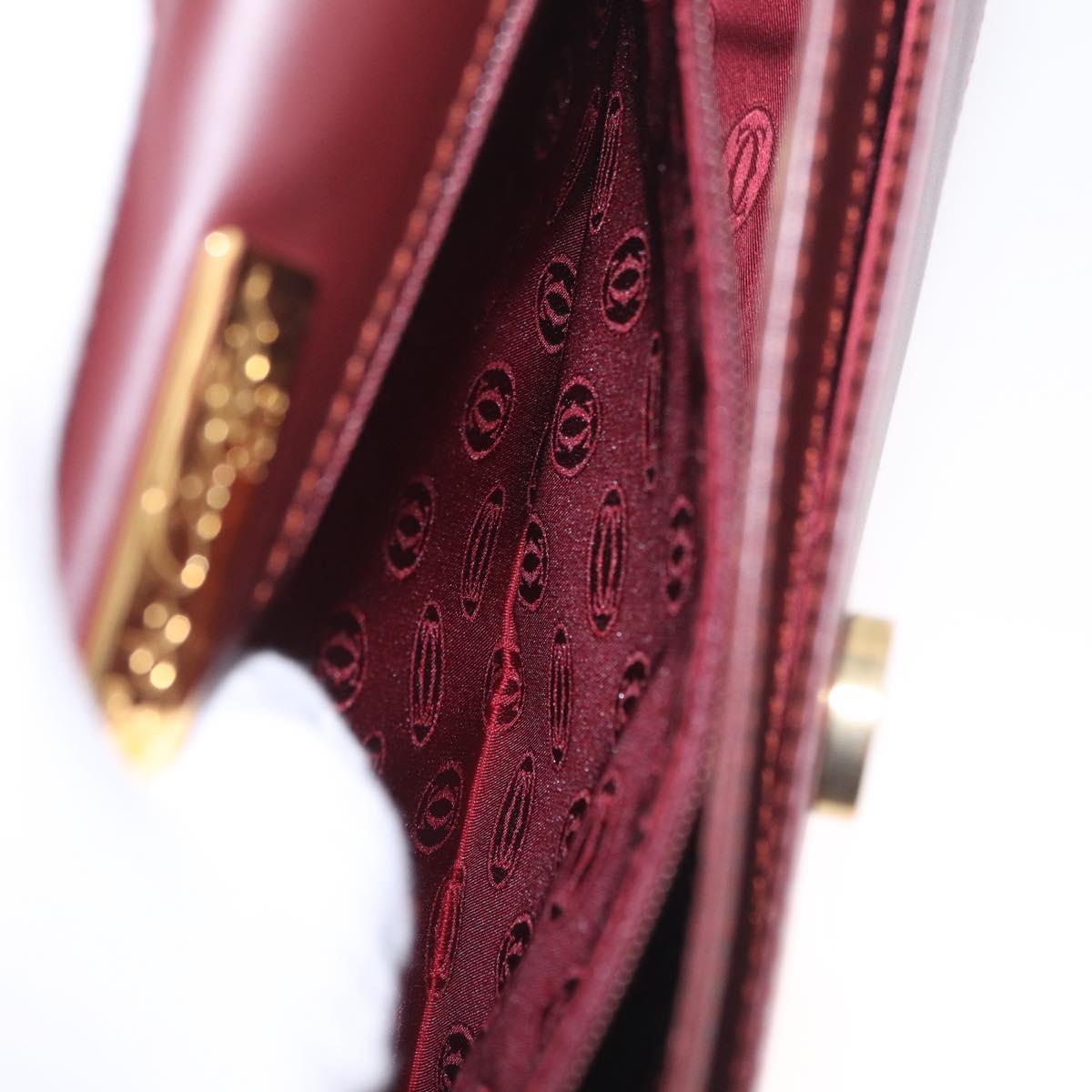 Cartier Clutch Bag Leather Bordeaux Gold Tone Auth am13042V