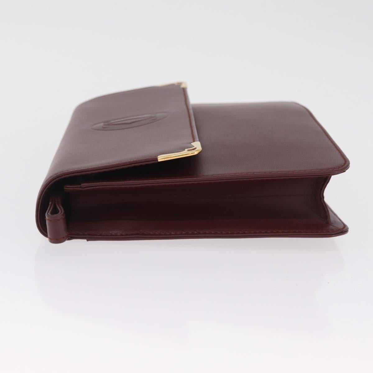 Cartier Clutch Bag Leather Bordeaux Gold Tone Auth am13042V