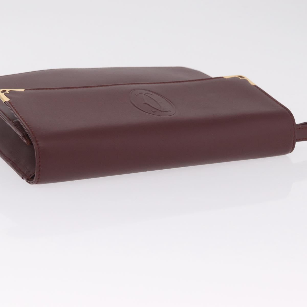 Cartier Clutch Bag Leather Bordeaux Gold Tone Auth am13042V