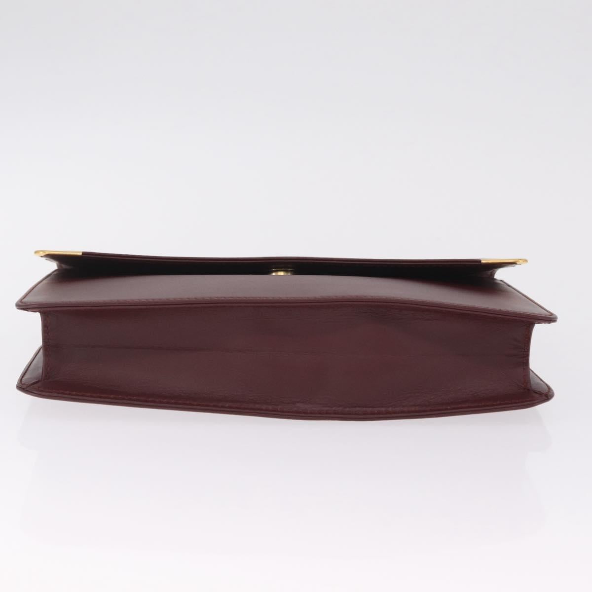 Cartier Clutch Bag Leather Bordeaux Gold Tone Auth am13042V