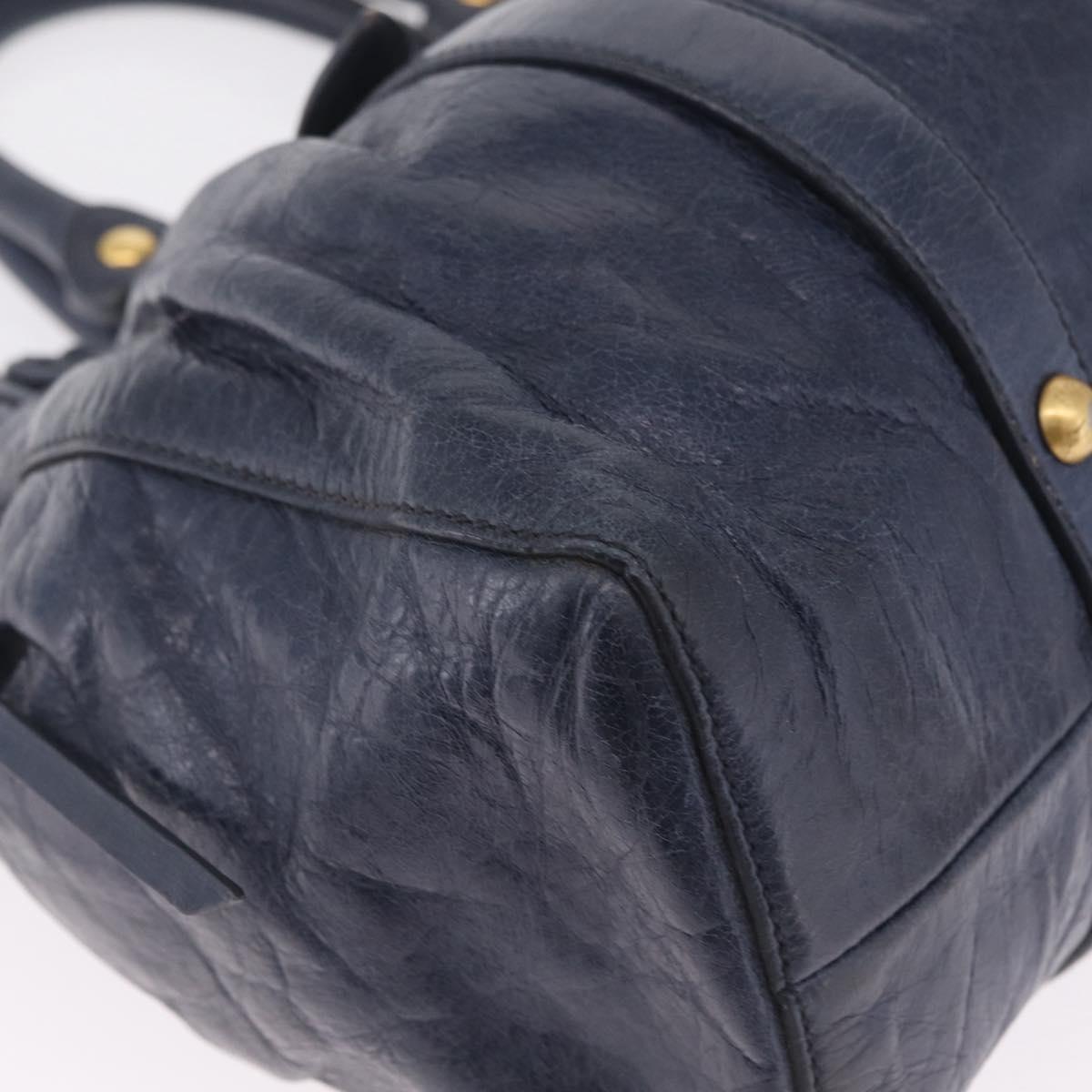 Miu Miu VITELLO LUX Hand Bag Leather Navy Gold Tone Auth am13043V