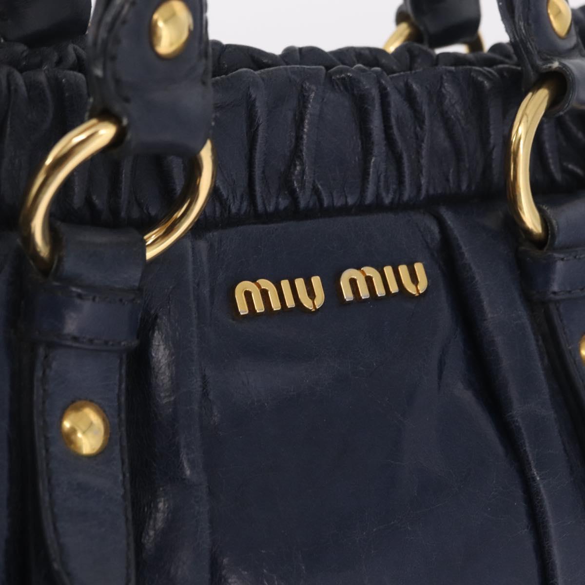 Miu Miu VITELLO LUX Hand Bag Leather Navy Gold Tone Auth am13043V
