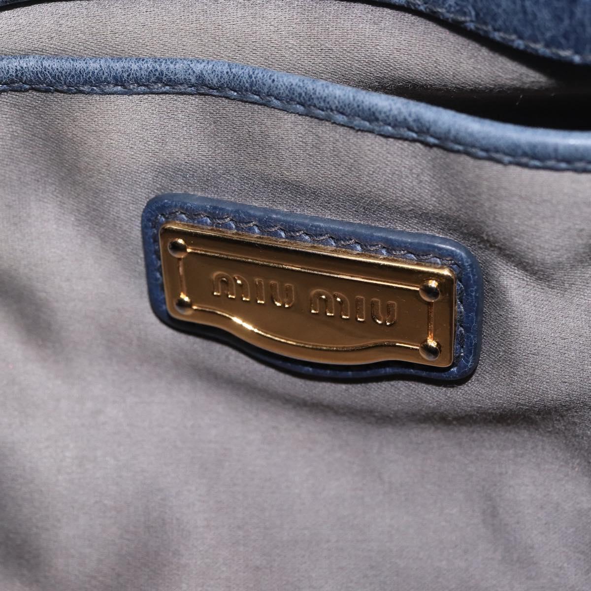 Miu Miu VITELLO LUX Hand Bag Leather Navy Gold Tone Auth am13043V