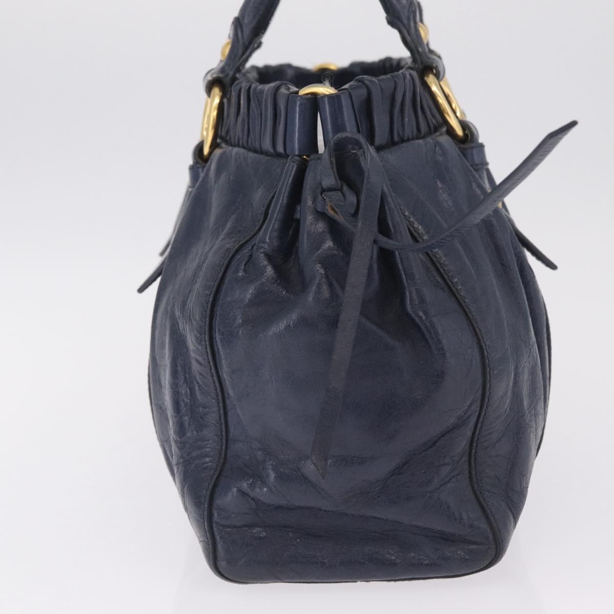 Miu Miu VITELLO LUX Hand Bag Leather Navy Gold Tone Auth am13043V