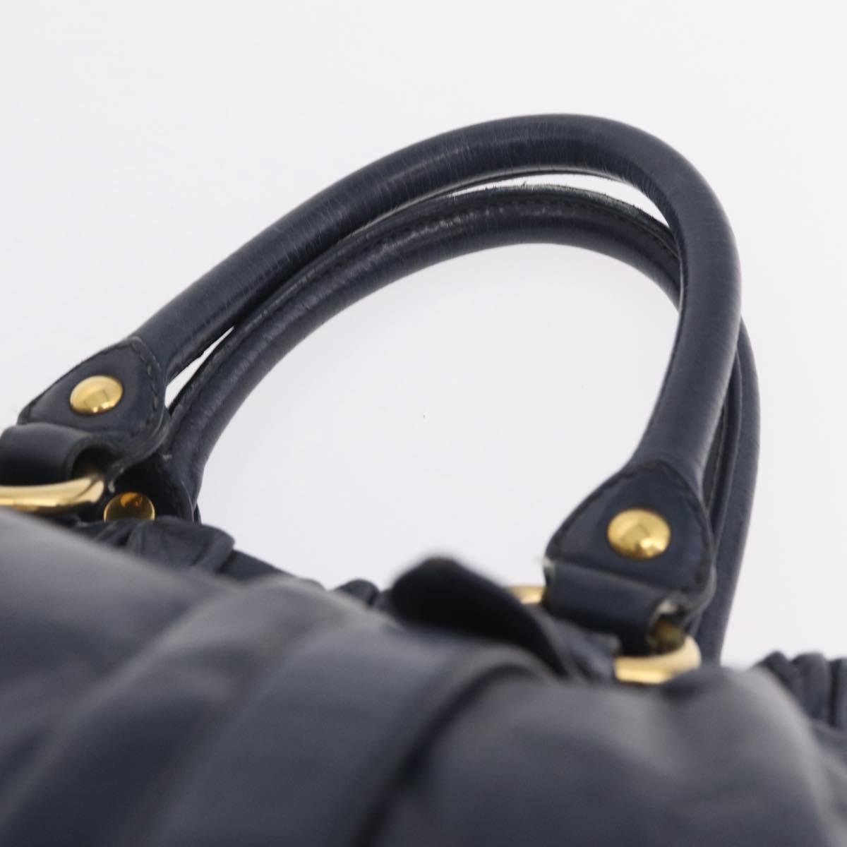 Miu Miu VITELLO LUX Hand Bag Leather Navy Gold Tone Auth am13043V