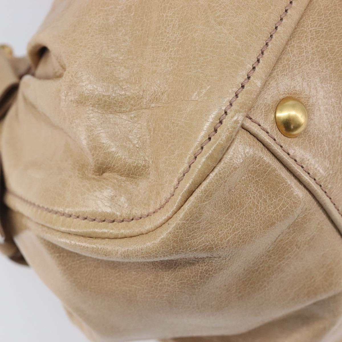 Miu Miu Side Ribbon Hand Bag Leather Beige Gold Tone Auth am13045V