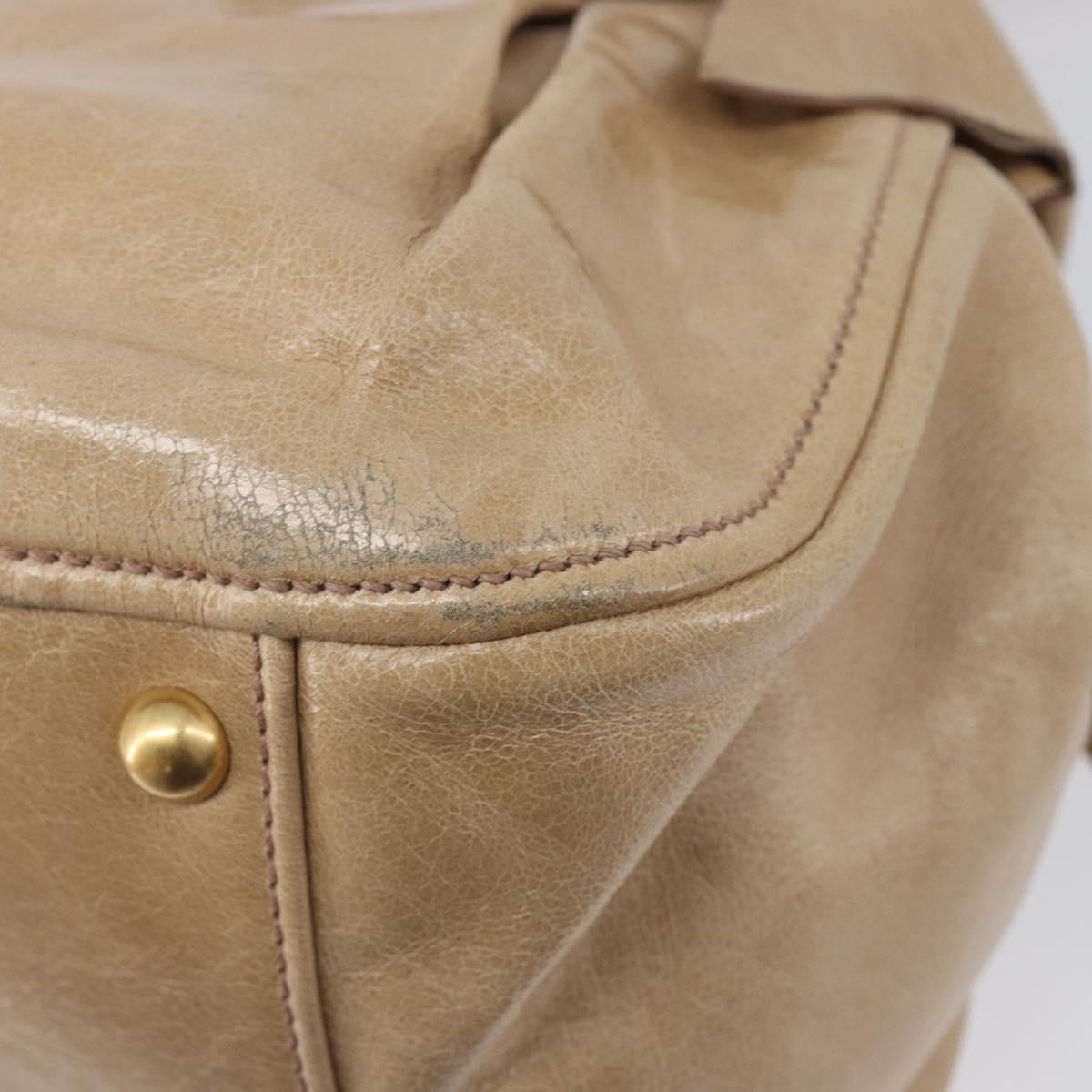 Miu Miu Side Ribbon Hand Bag Leather Beige Gold Tone Auth am13045V