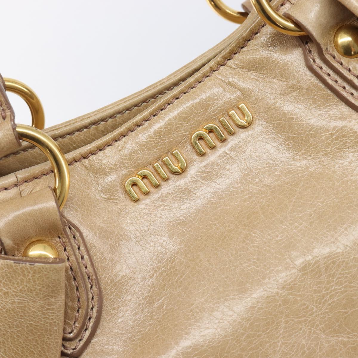 Miu Miu Side Ribbon Hand Bag Leather Beige Gold Tone Auth am13045V