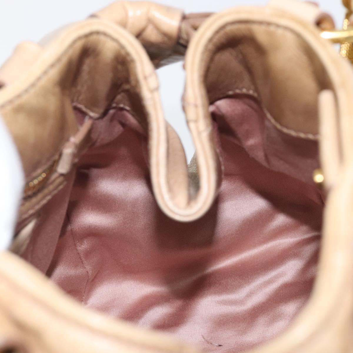 Miu Miu Side Ribbon Hand Bag Leather Beige Gold Tone Auth am13045V