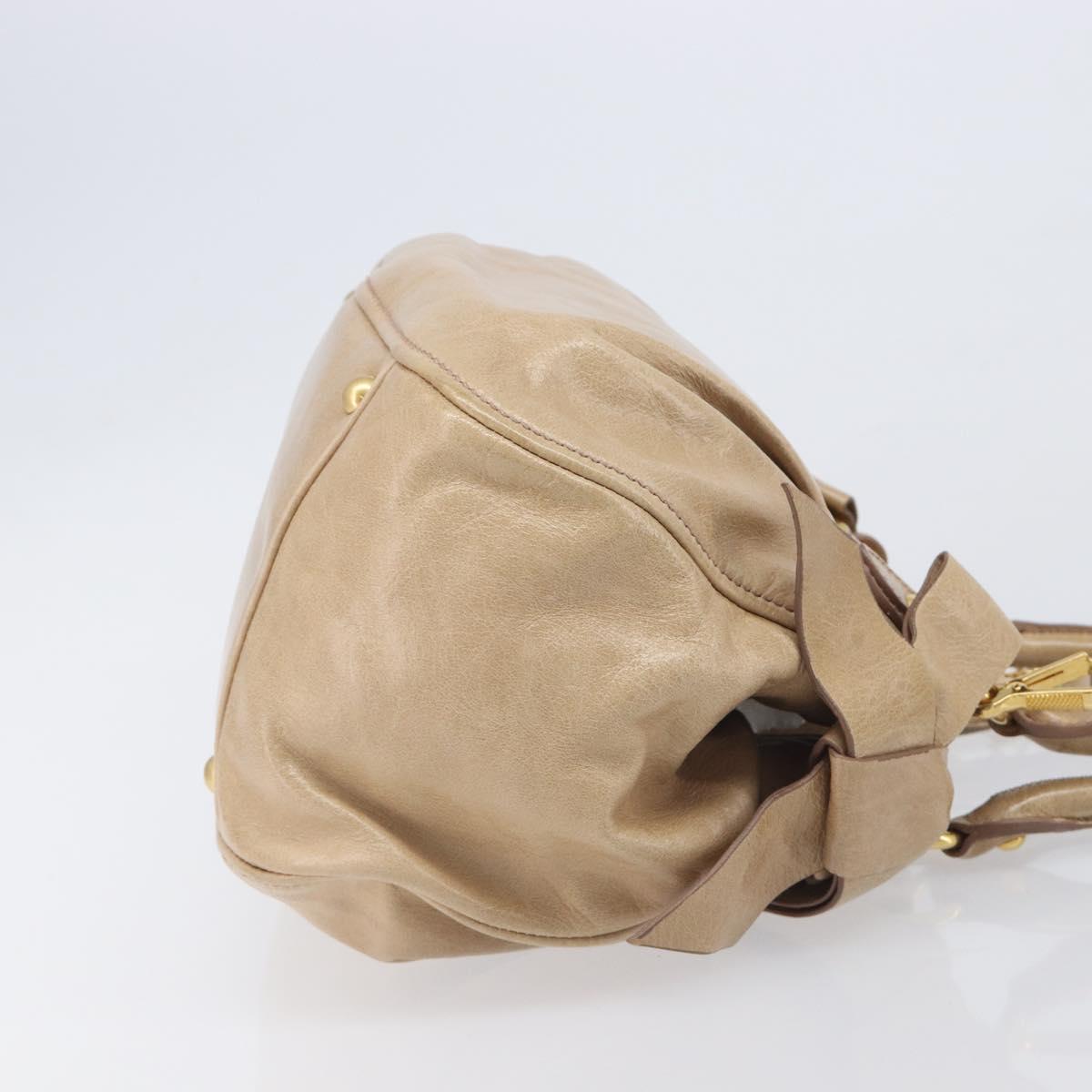 Miu Miu Side Ribbon Hand Bag Leather Beige Gold Tone Auth am13045V