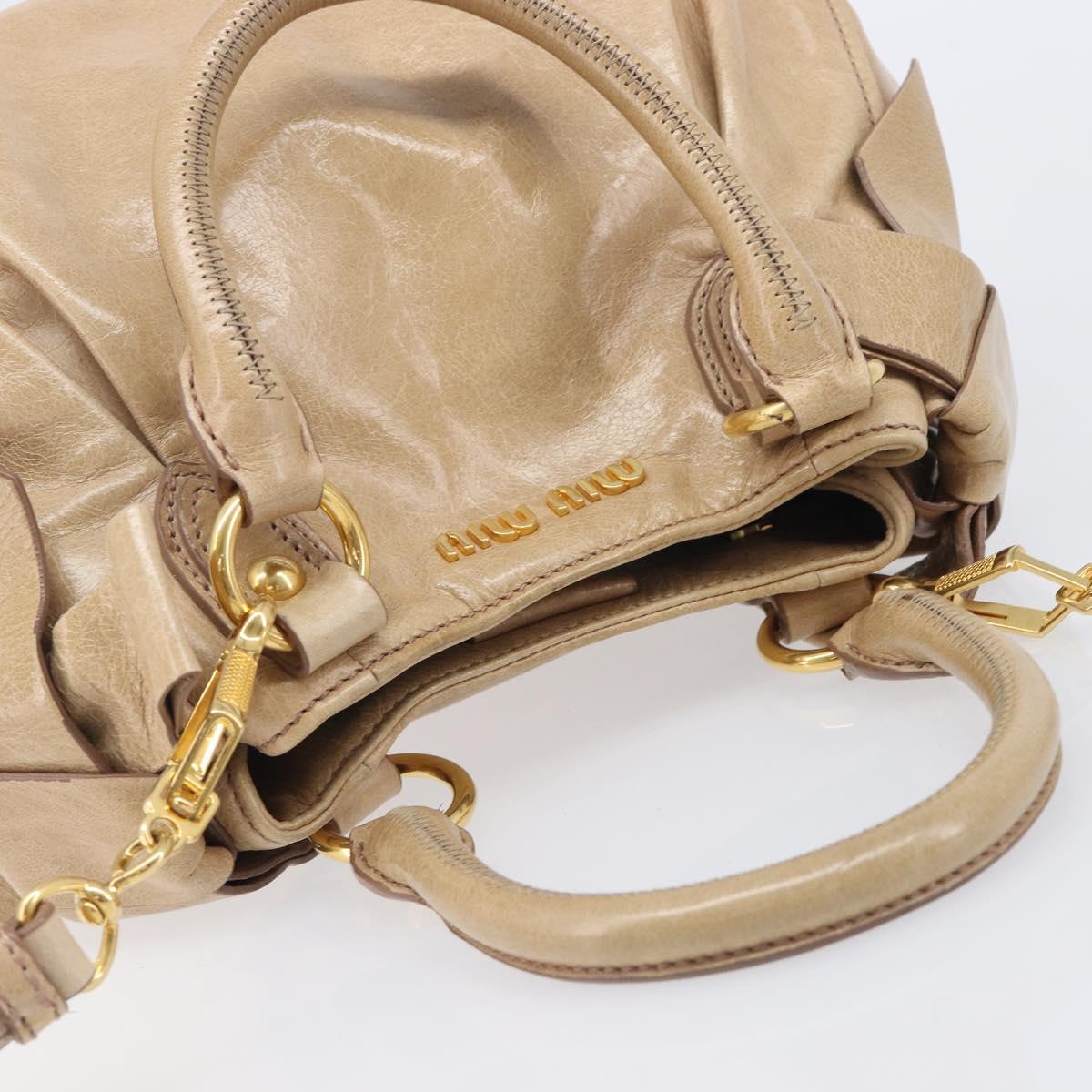Miu Miu Side Ribbon Hand Bag Leather Beige Gold Tone Auth am13045V