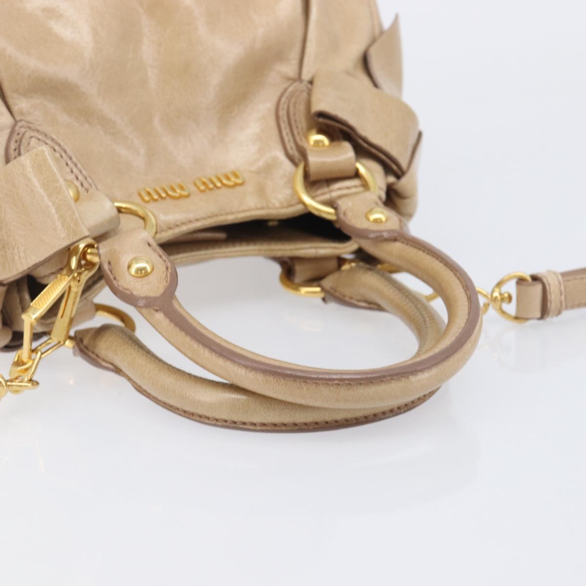 Miu Miu Side Ribbon Hand Bag Leather Beige Gold Tone Auth am13045V