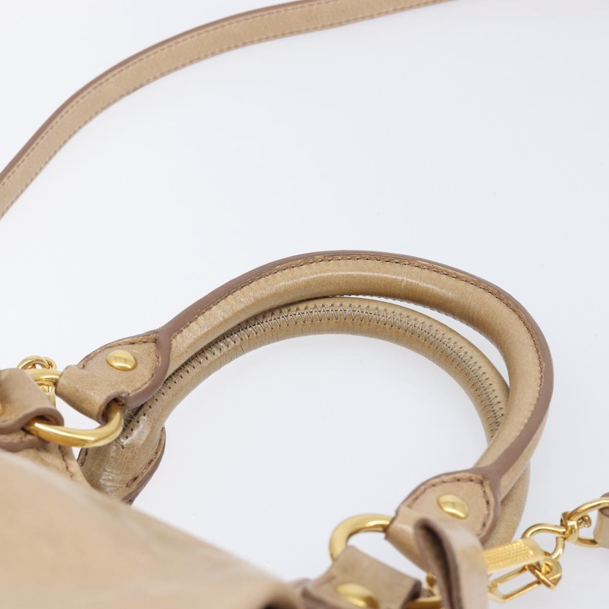 Miu Miu Side Ribbon Hand Bag Leather Beige Gold Tone Auth am13045V
