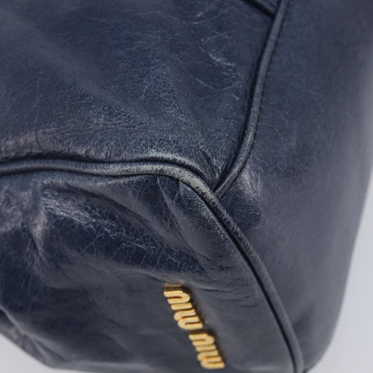 Miu Miu Lady Rock Shoulder Hand Bag Leather Navy Gold Tone Auth am13046V