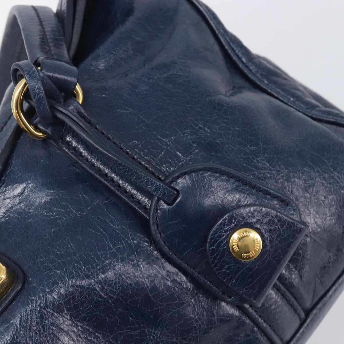 Miu Miu Lady Rock Shoulder Hand Bag Leather Navy Gold Tone Auth am13046V