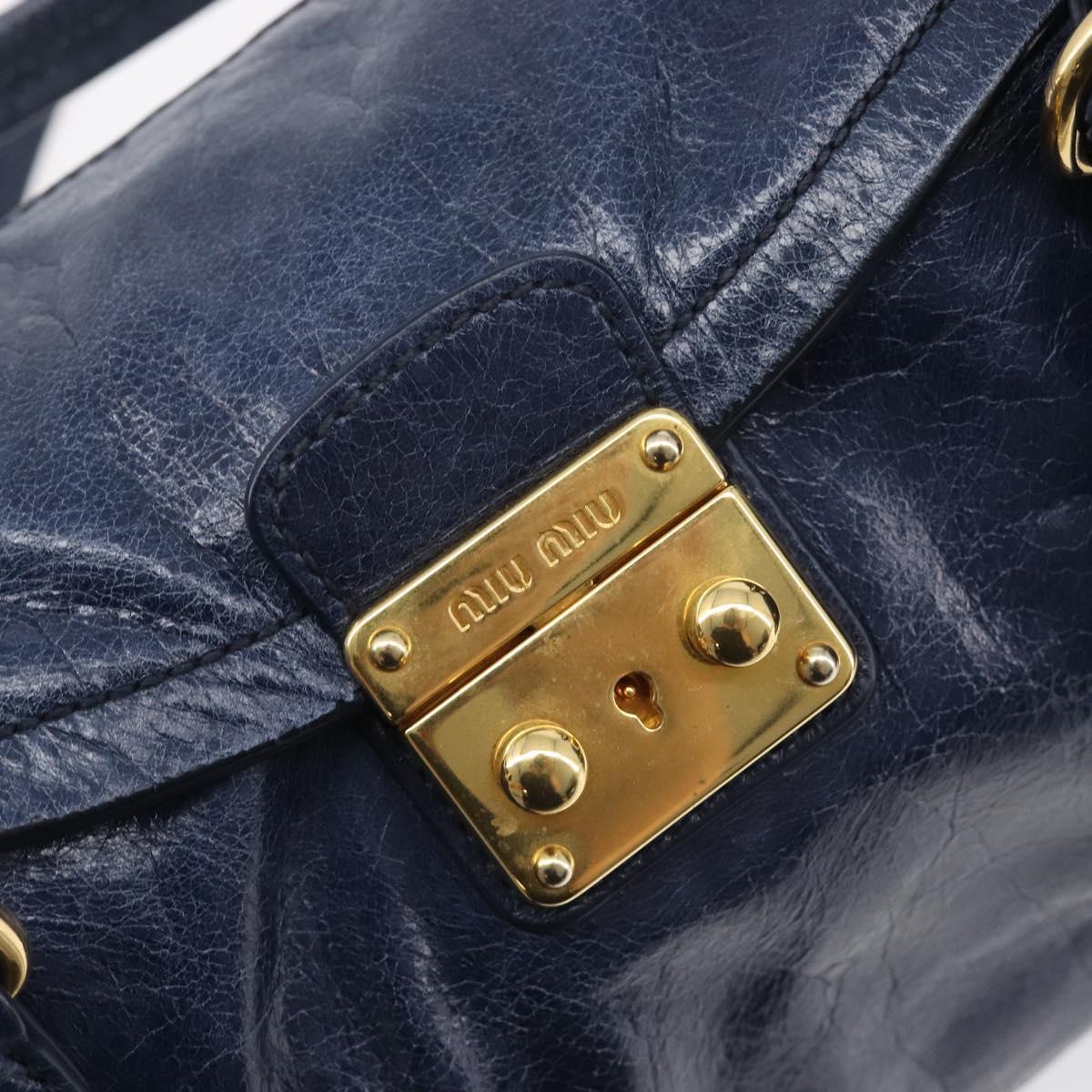 Miu Miu Lady Rock Shoulder Hand Bag Leather Navy Gold Tone Auth am13046V
