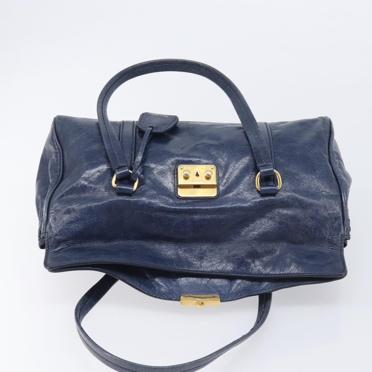 Miu Miu Lady Rock Shoulder Hand Bag Leather Navy Gold Tone Auth am13046V