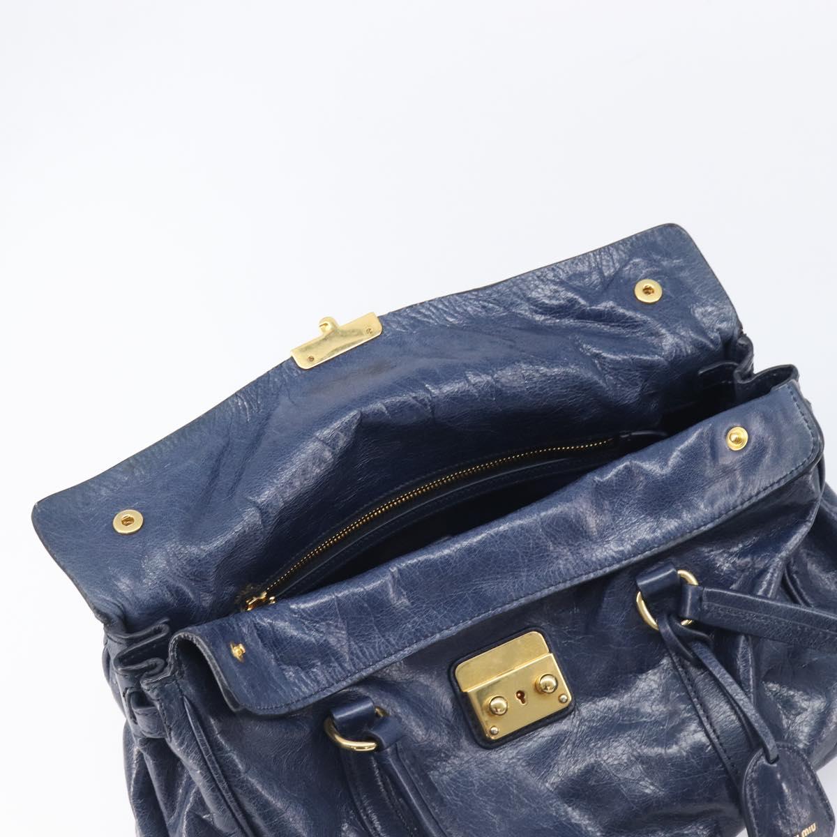Miu Miu Lady Rock Shoulder Hand Bag Leather Navy Gold Tone Auth am13046V