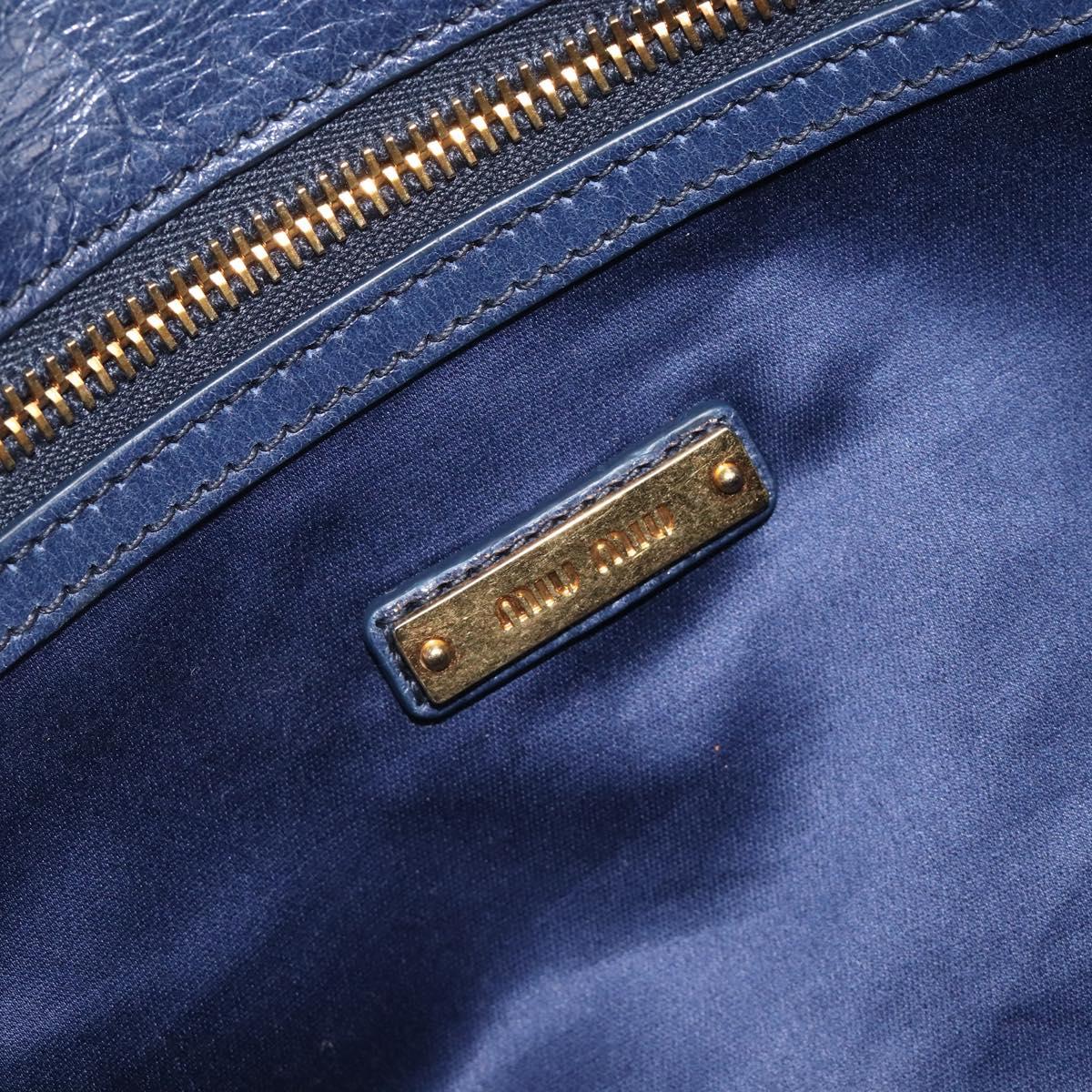 Miu Miu Lady Rock Shoulder Hand Bag Leather Navy Gold Tone Auth am13046V