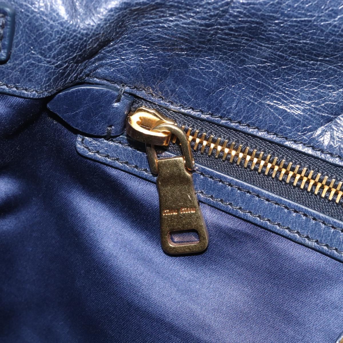 Miu Miu Lady Rock Shoulder Hand Bag Leather Navy Gold Tone Auth am13046V