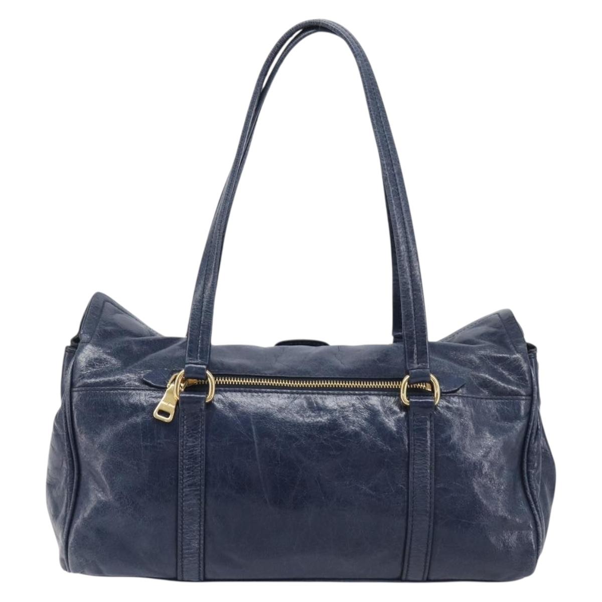 Miu Miu Lady Rock Shoulder Hand Bag Leather Navy Gold Tone Auth am13046V