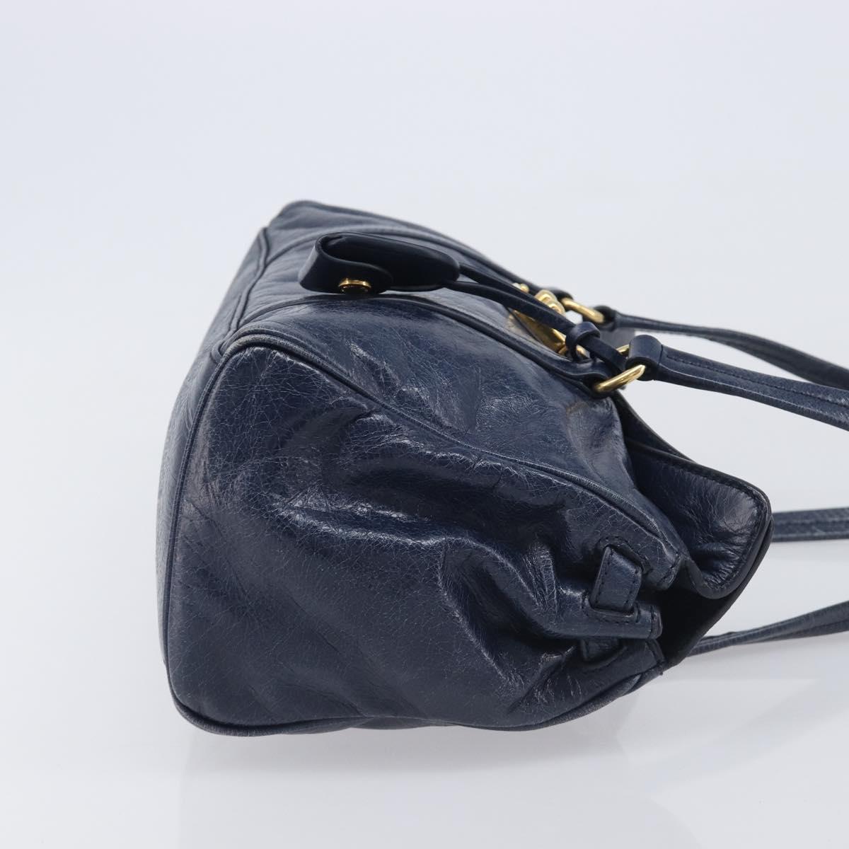 Miu Miu Lady Rock Shoulder Hand Bag Leather Navy Gold Tone Auth am13046V
