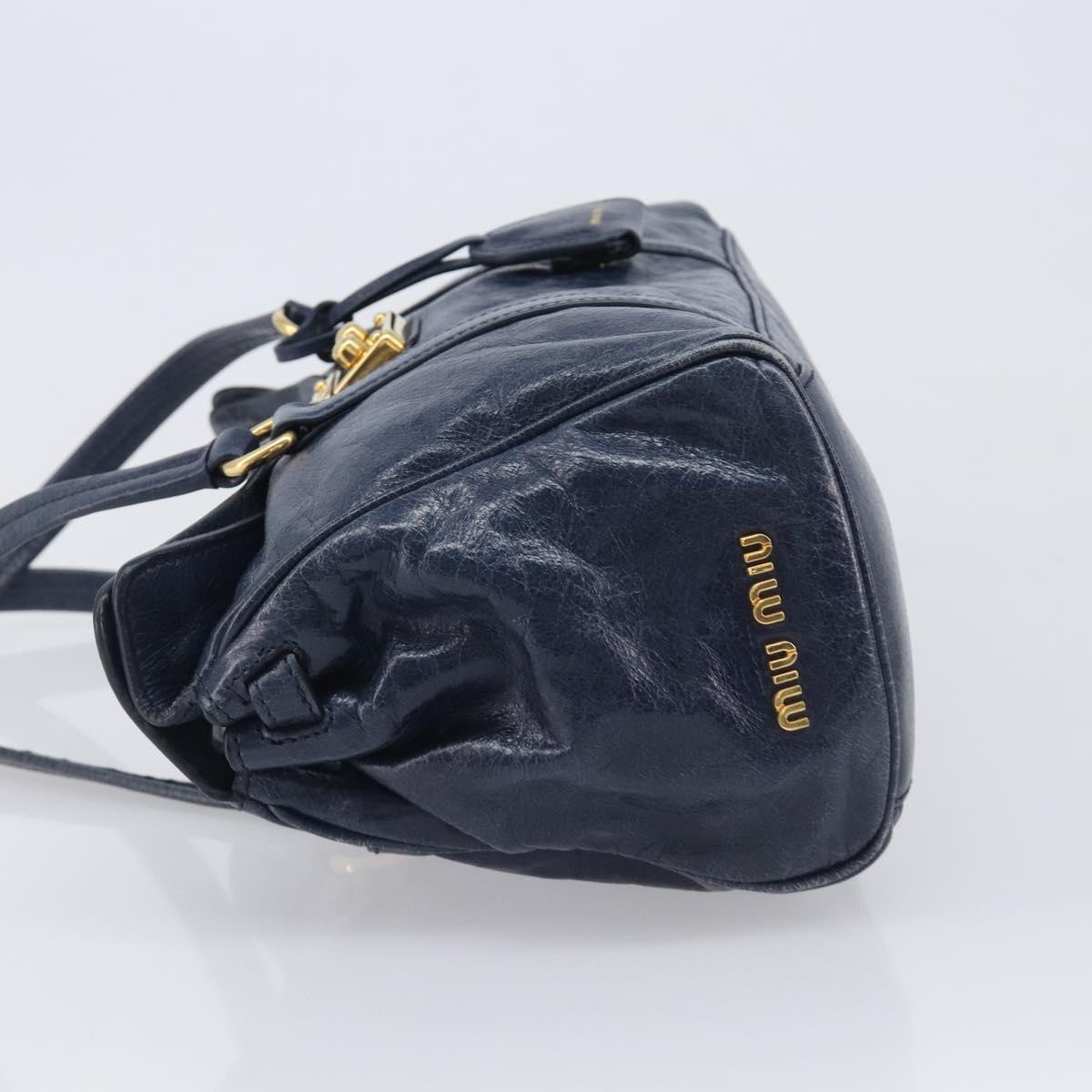 Miu Miu Lady Rock Shoulder Hand Bag Leather Navy Gold Tone Auth am13046V