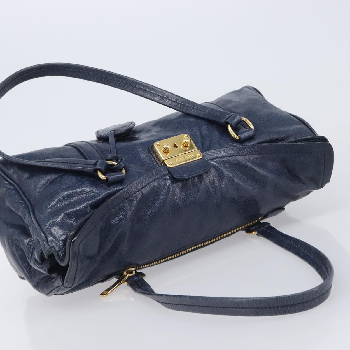 Miu Miu Lady Rock Shoulder Hand Bag Leather Navy Gold Tone Auth am13046V