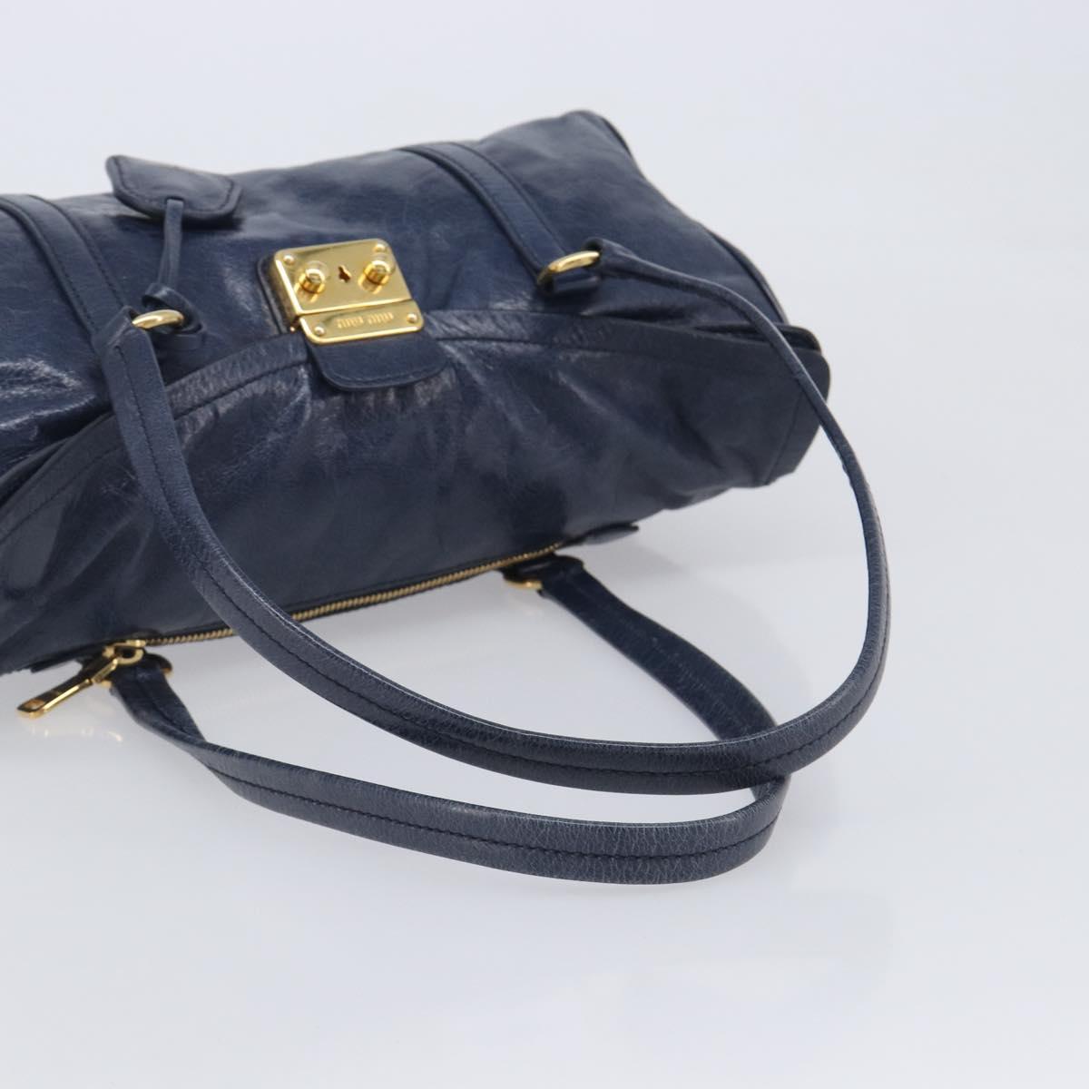 Miu Miu Lady Rock Shoulder Hand Bag Leather Navy Gold Tone Auth am13046V
