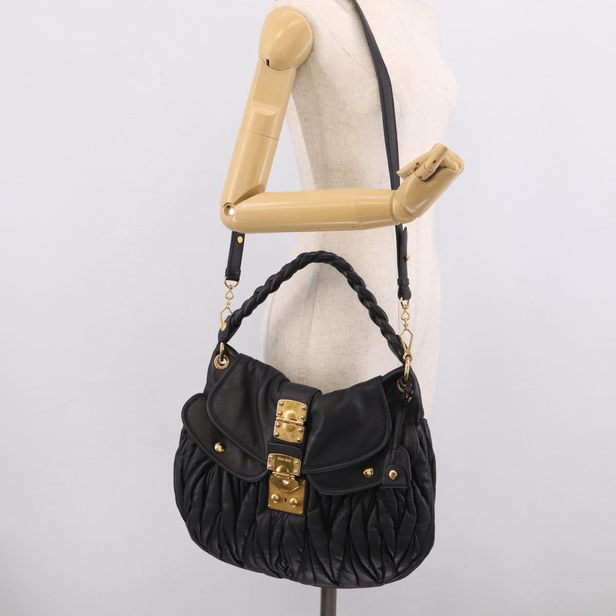 Miu Miu Matelasse Lady Rock Hand Bag Leather Black Gold Tone Auth am13047V