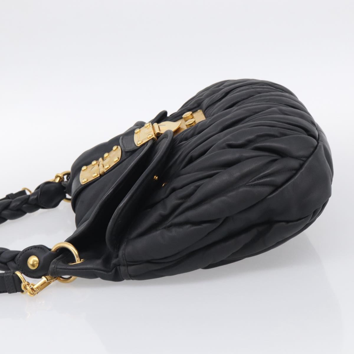 Miu Miu Matelasse Lady Rock Hand Bag Leather Black Gold Tone Auth am13047V