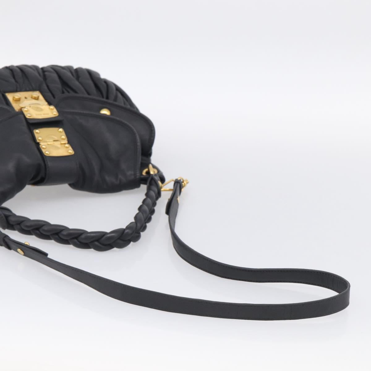 Miu Miu Matelasse Lady Rock Hand Bag Leather Black Gold Tone Auth am13047V