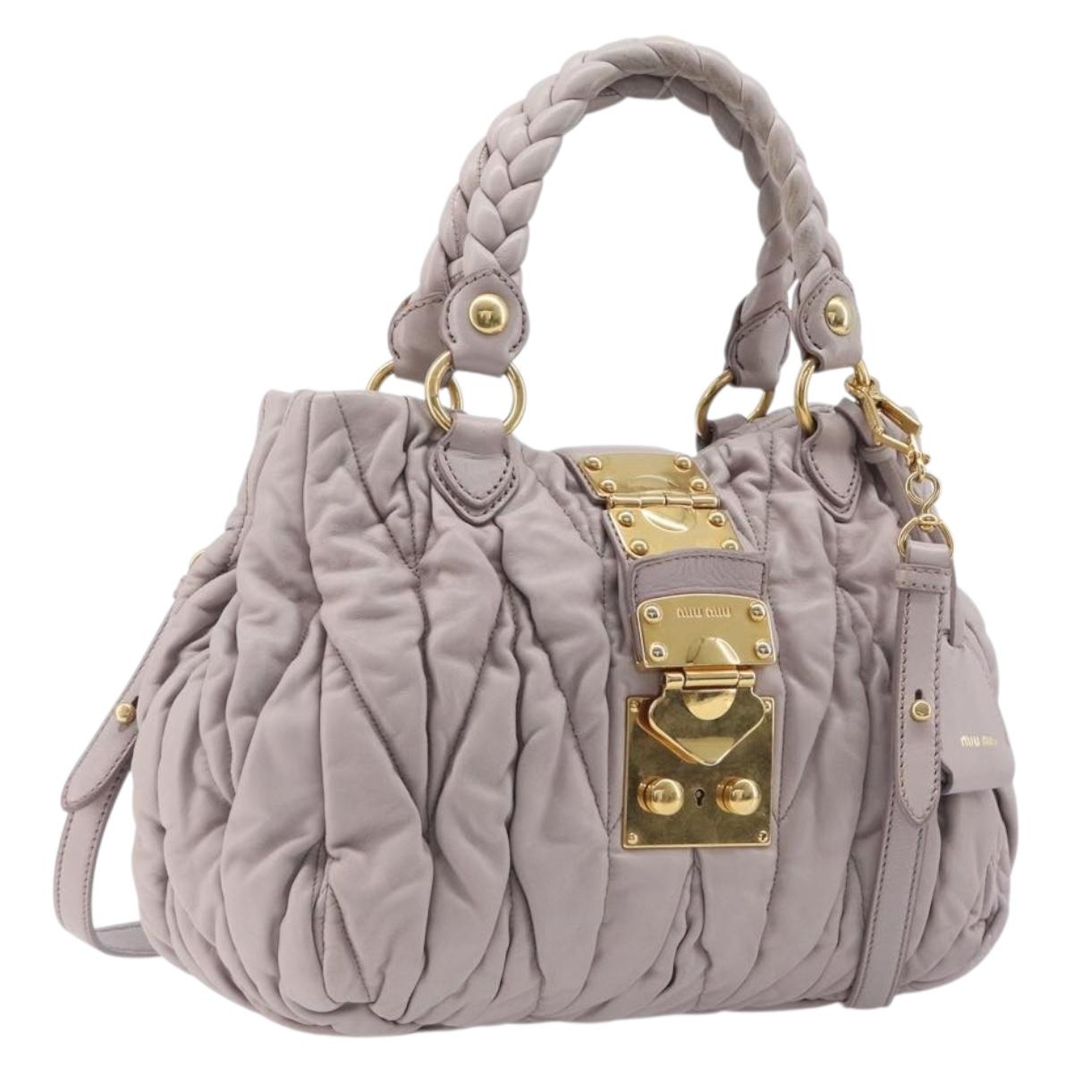Miu Miu Matelasse Lady Lock Shoulder Hand Bag Leather Beige Gold Auth am13048V