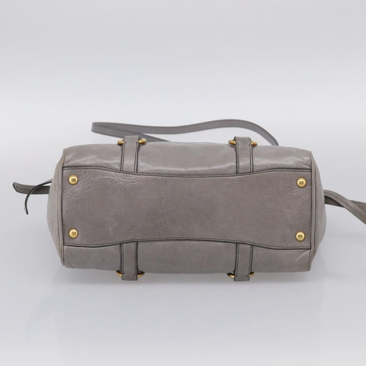 Miu Miu Vitterodino Side Ribbon Hand Bag Leather Gray Gold RN0893 Auth am13049V
