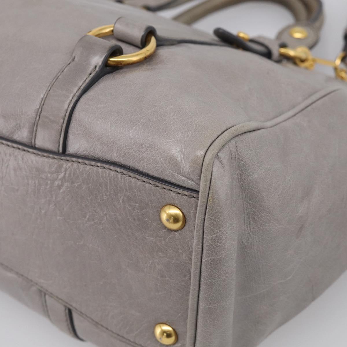 Miu Miu Vitterodino Side Ribbon Hand Bag Leather Gray Gold RN0893 Auth am13049V