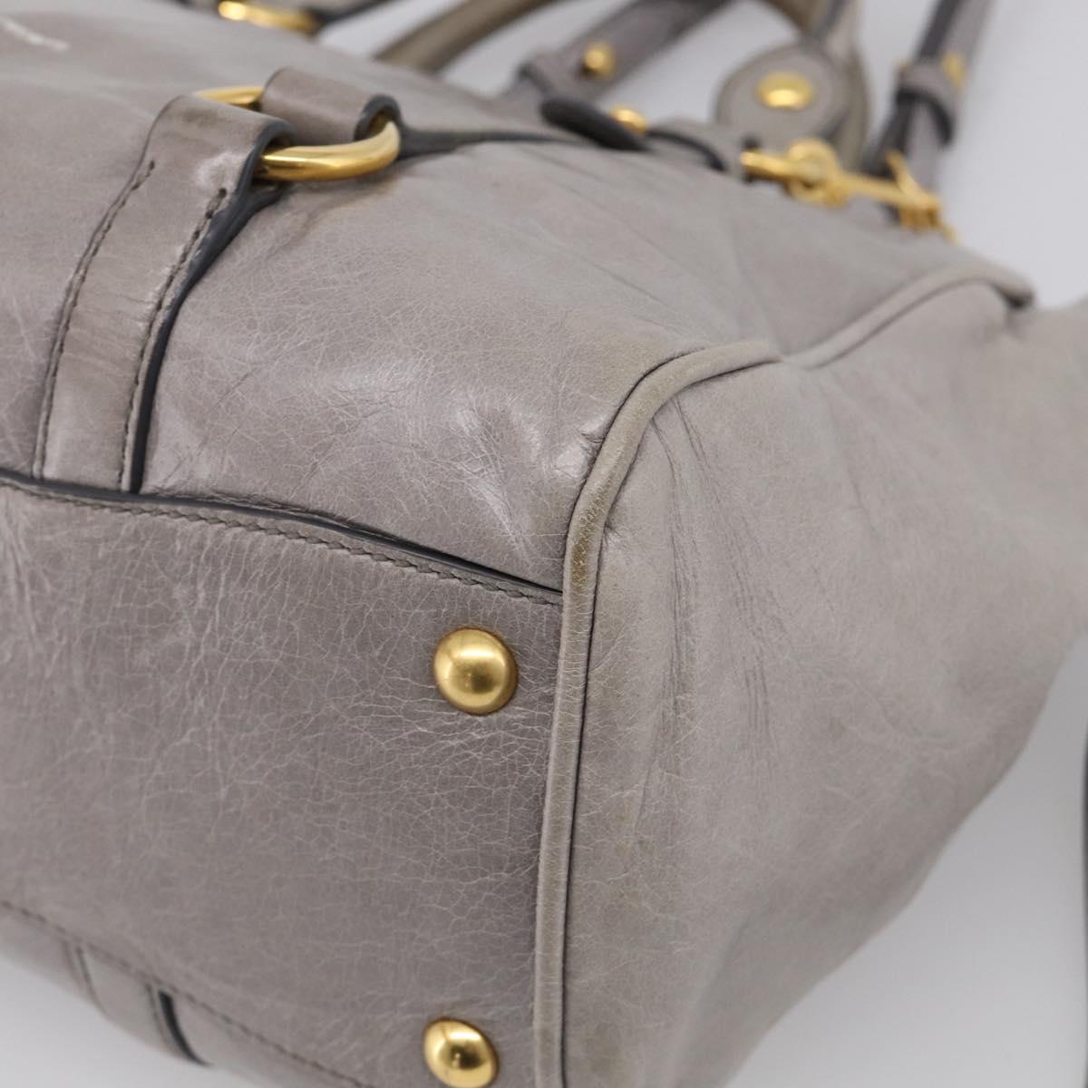 Miu Miu Vitterodino Side Ribbon Hand Bag Leather Gray Gold RN0893 Auth am13049V