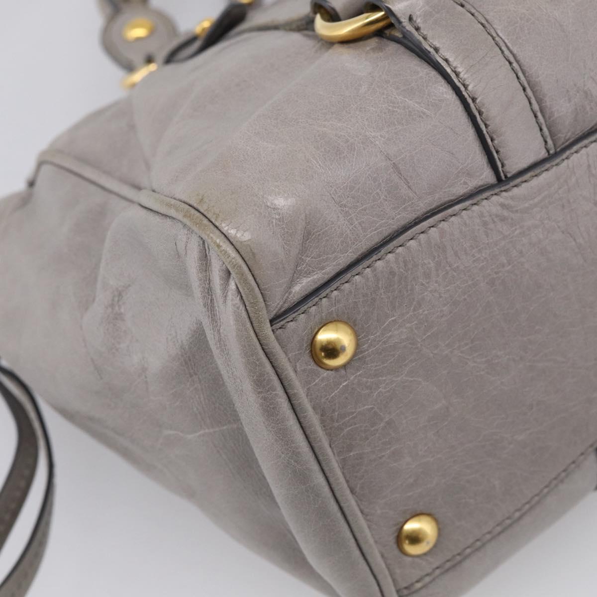 Miu Miu Vitterodino Side Ribbon Hand Bag Leather Gray Gold RN0893 Auth am13049V