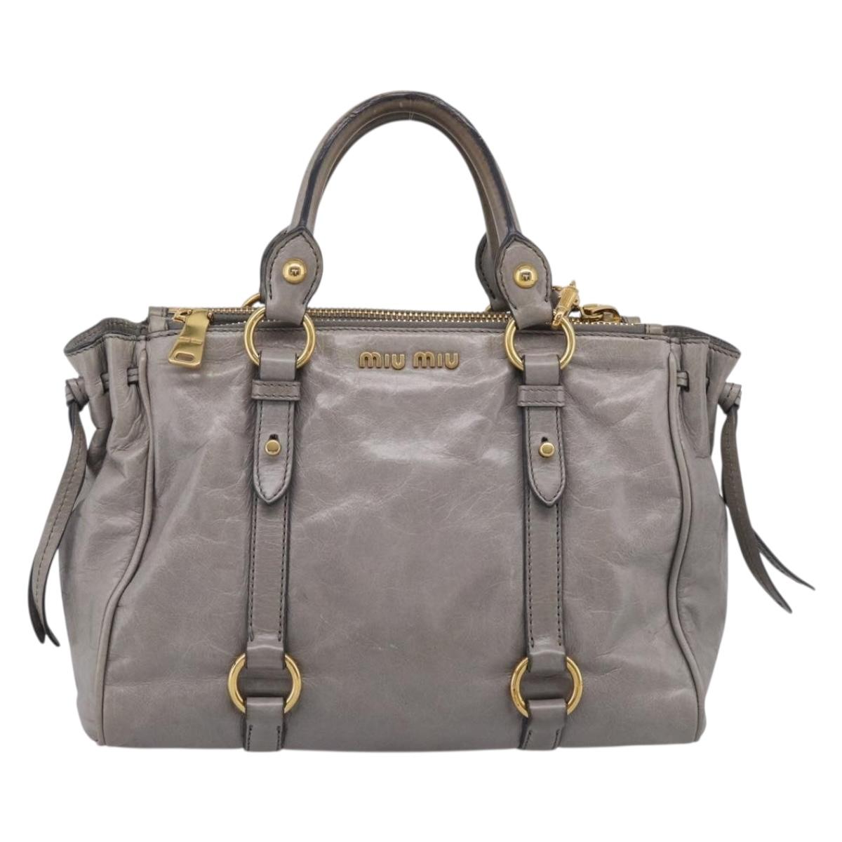 Miu Miu Vitterodino Side Ribbon Hand Bag Leather Gray Gold RN0893 Auth am13049V