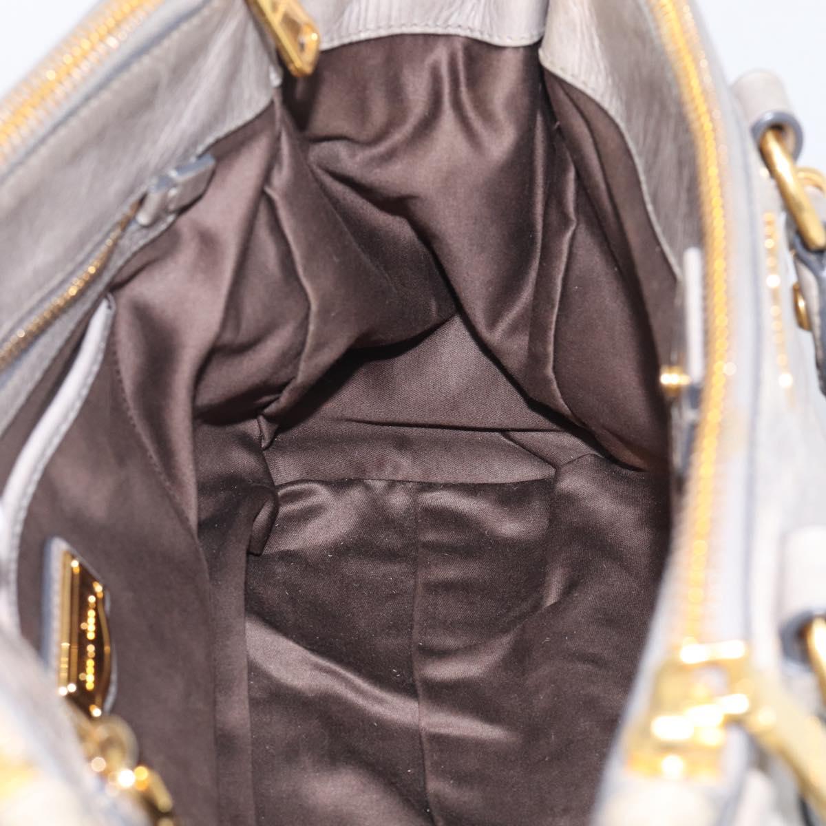 Miu Miu Vitterodino Side Ribbon Hand Bag Leather Gray Gold RN0893 Auth am13049V