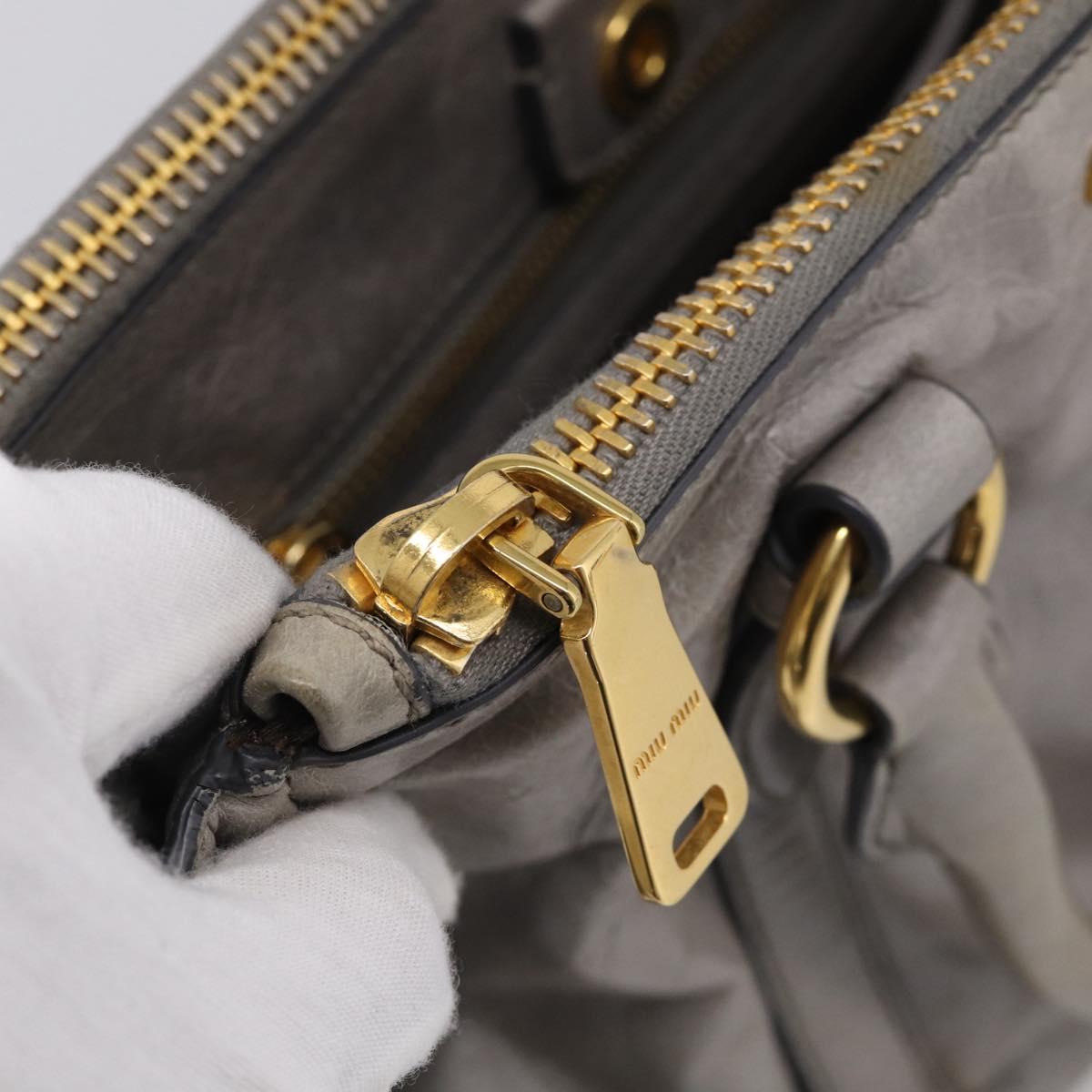 Miu Miu Vitterodino Side Ribbon Hand Bag Leather Gray Gold RN0893 Auth am13049V